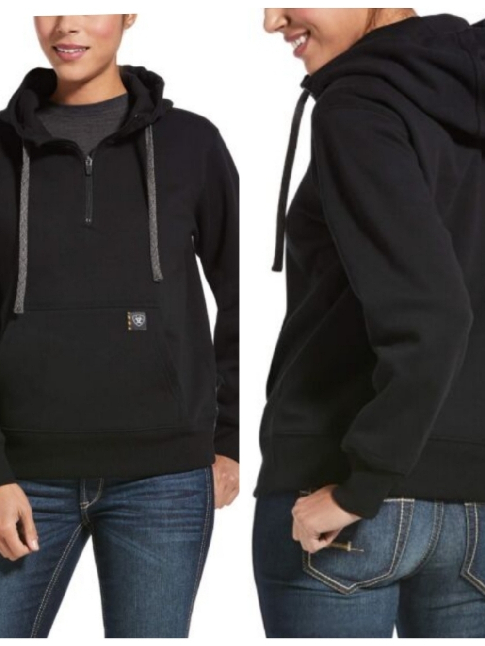 Ariat Womens Small Black Skill Set 1/2 Zip Drawstring Pullover Hoodie